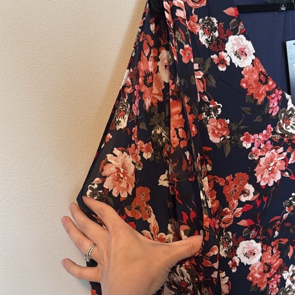 Lulus Shifting Dears Navy Floral Cold Shoulder Long Sleeve Dress Women Large NEW - Picture 4 of 10